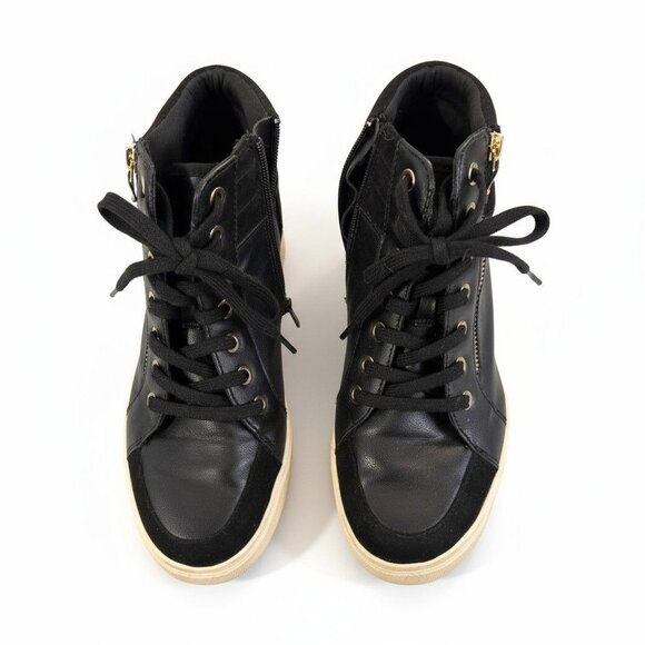 Aldo 3” Platform Black Sneaker Bootie Zipper Wms 7/8 - Picture 1 of 5